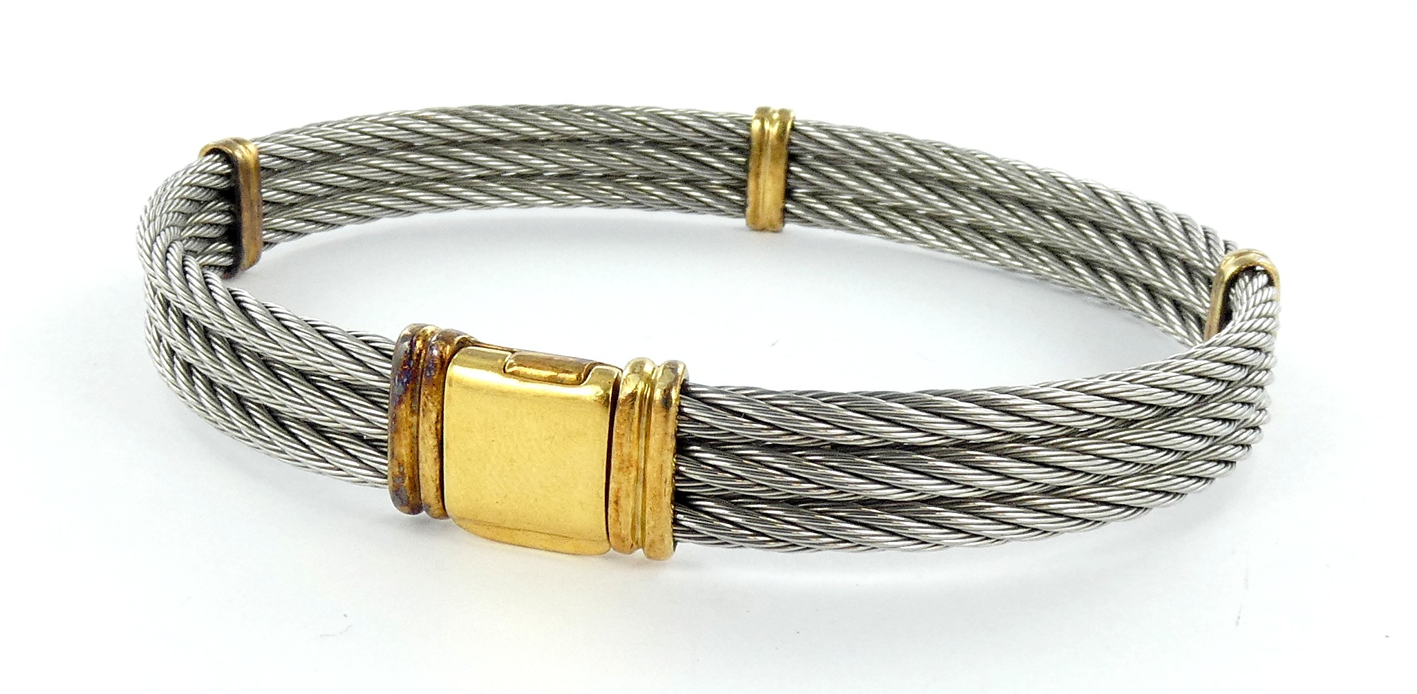 Lot 35 — 1 Bracelet Acier et Or 750 mil. Non poinçonné, Brut 30g
