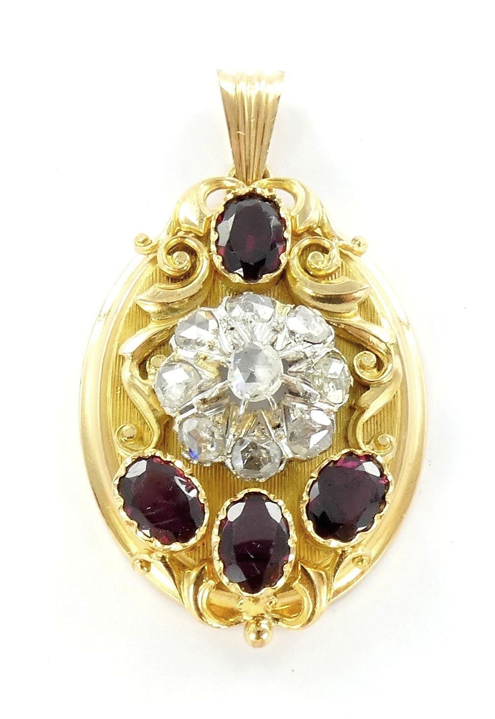 Lot 26 — 1 Pendentif Or 750 mil. Poinçonné, serti de roses et de pier