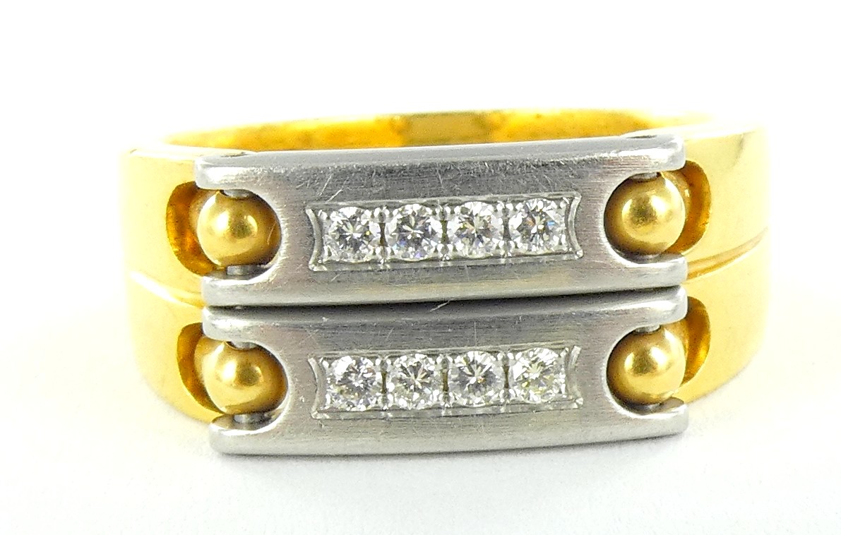 Lot 28 — PEQUIGNET : Bague Or 750 mil. et Acier, Poinçonnée, sertie d
