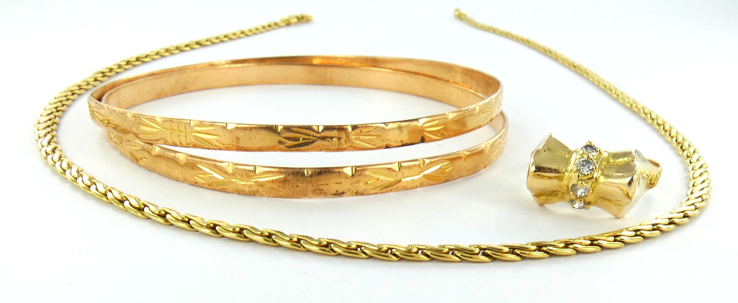 Lot 14 — 1 Bague Or 750 mil. dégradée, pierres, T 54, 2.9g, 1 Bracele