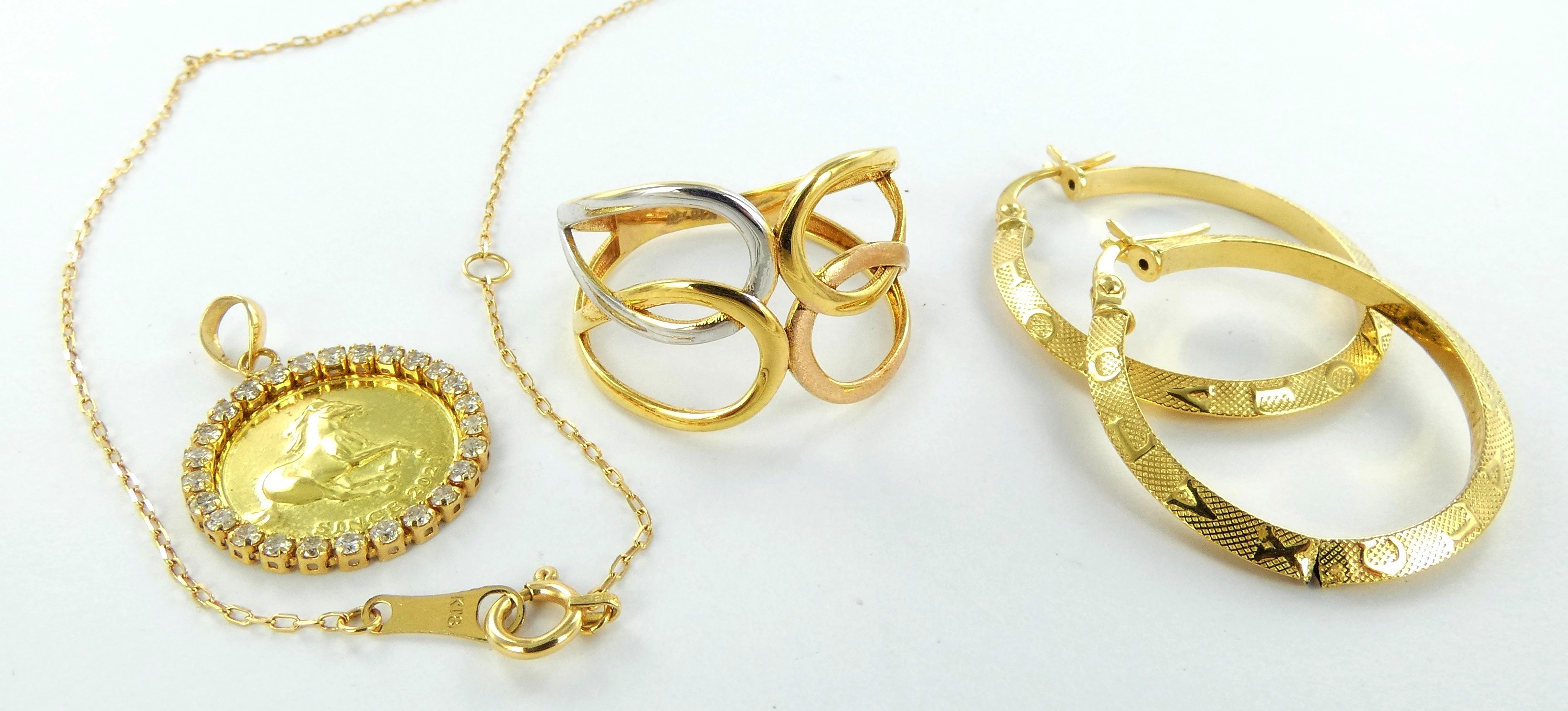 Lot 3 — 1 Bague Or 750 mil. T 57, 2.6g, 1 Paire de Boucles d'oreille