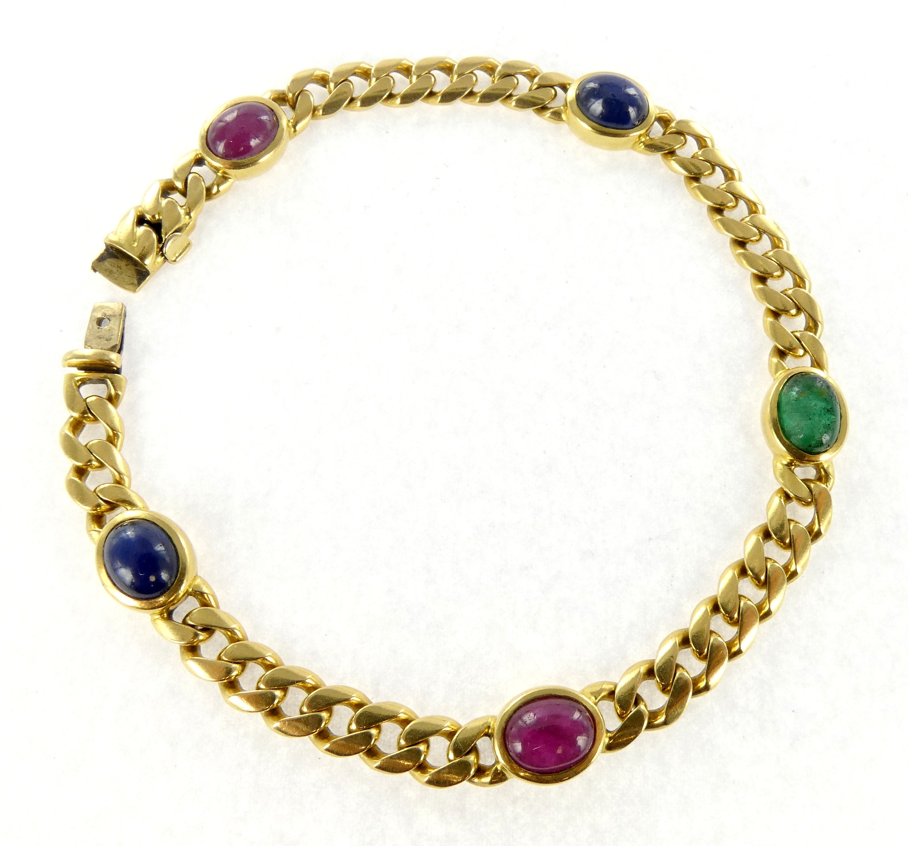 Lot 27 — 1 Bracelet Or 750 mil. Non poinçonné, orné de saphirs, de ru