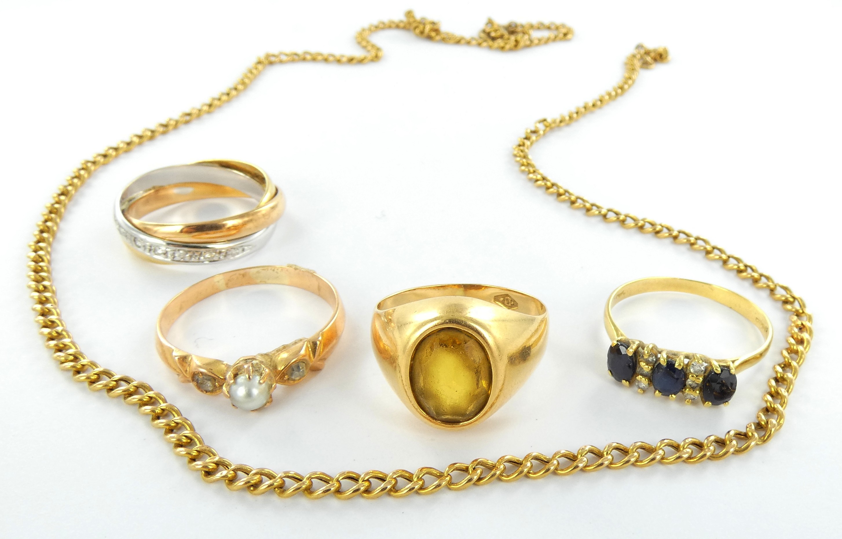 Lot 7 — 1 Bague Or 750 mil. brillants et pierres, T 50, 1.7g, 1 Chaî